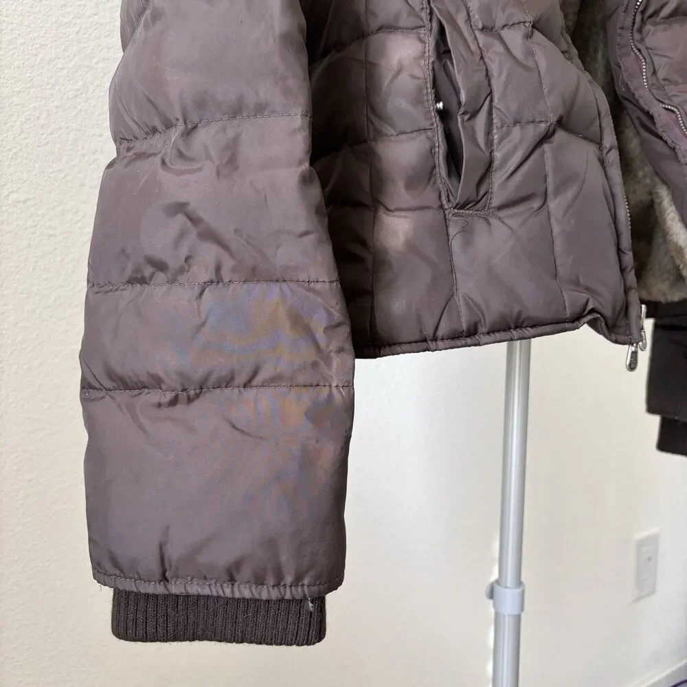 Abercrombie & Fitch Fur Down‎ Puffer Jacket Large Woman’s Brown Faux Lining Y2K